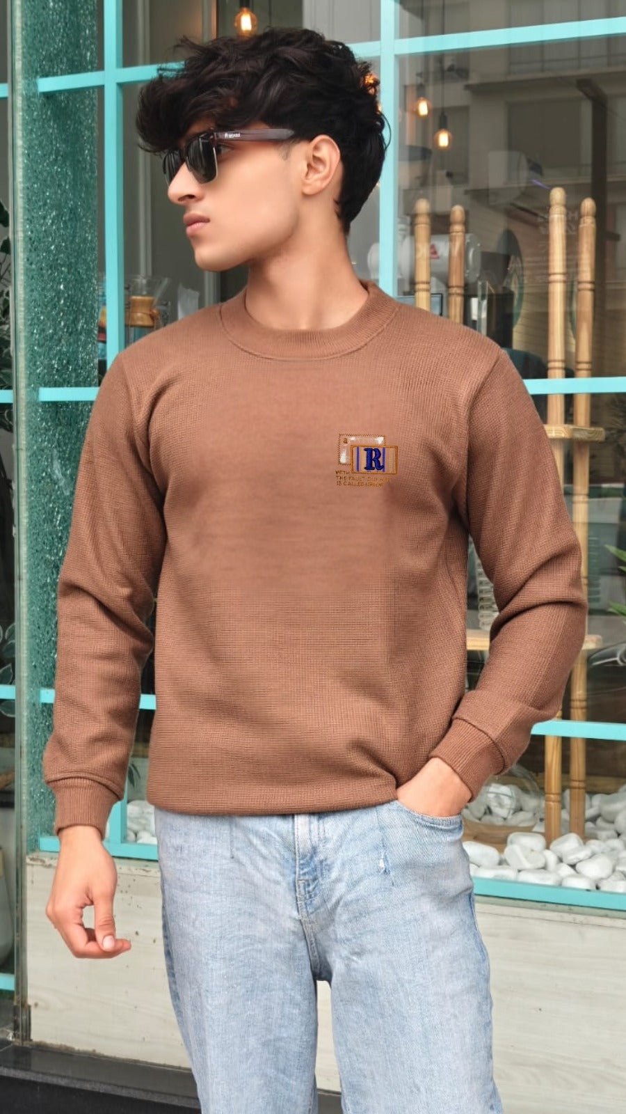 Mens imported brown R sweater