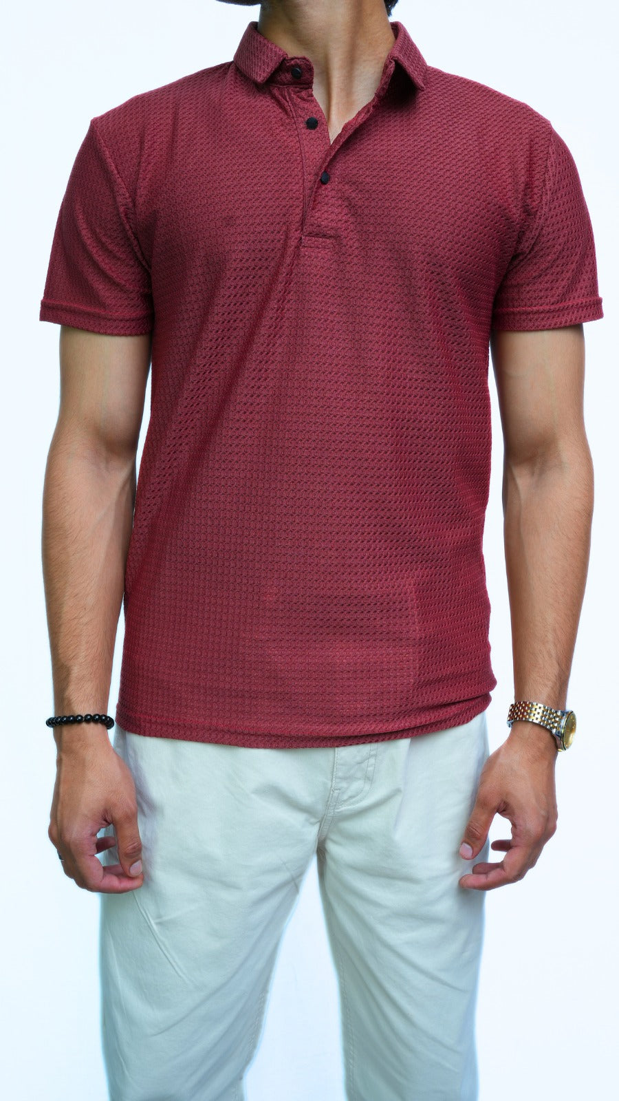 Men's mahroon Textured Imported polo shirt