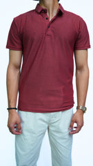 Men's mahroon Textured Imported polo shirt
