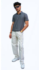 Men's gray waffle textured imported polo shirt
