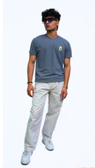 BLUE TEXTURED T-SHIRT