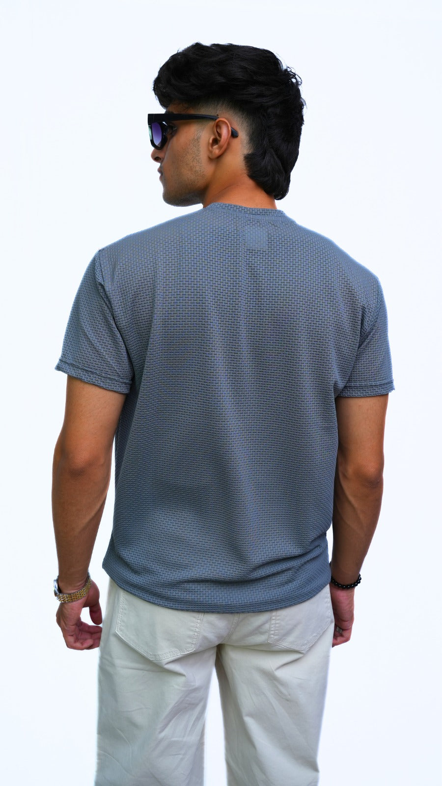 BLUE TEXTURED T-SHIRT