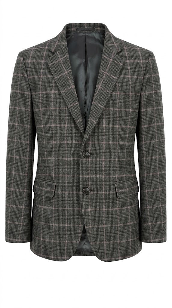 Men's Grey Plaid Imported Wool Casual Coat