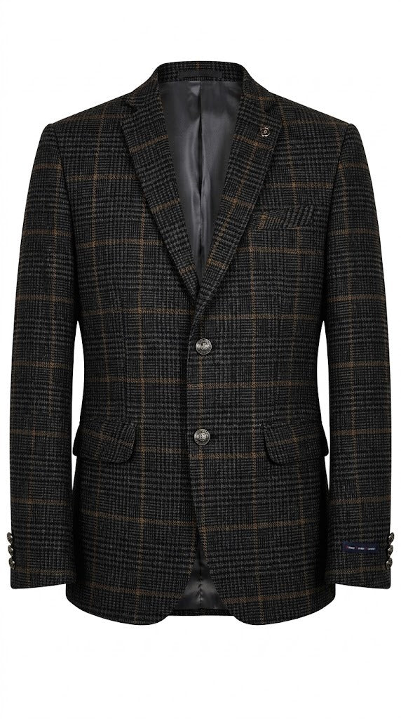 Men's Grey-Brown Plaid Imported Wool Casual Coat