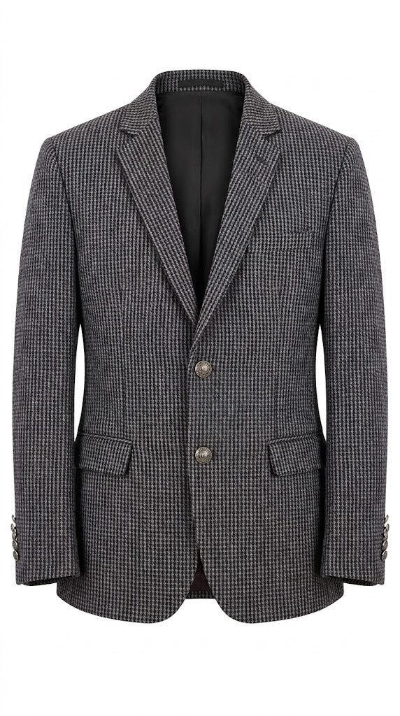 Men's Grey Houndstooth Imported Wool Casual Coat
