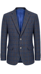 Men's Blue and Brown Check Imported Wool Casual Coat