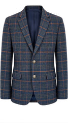 Men’s Navy Blue Checkered Imported Wool Casual Coat