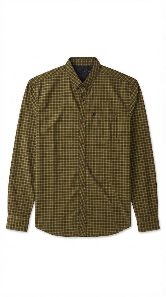 Mens Olive Green Check Imported Casual Shirt