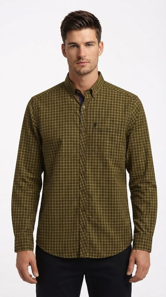 Mens Olive Green Check Imported Casual Shirt