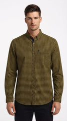 Mens Olive Green Check Imported Casual Shirt