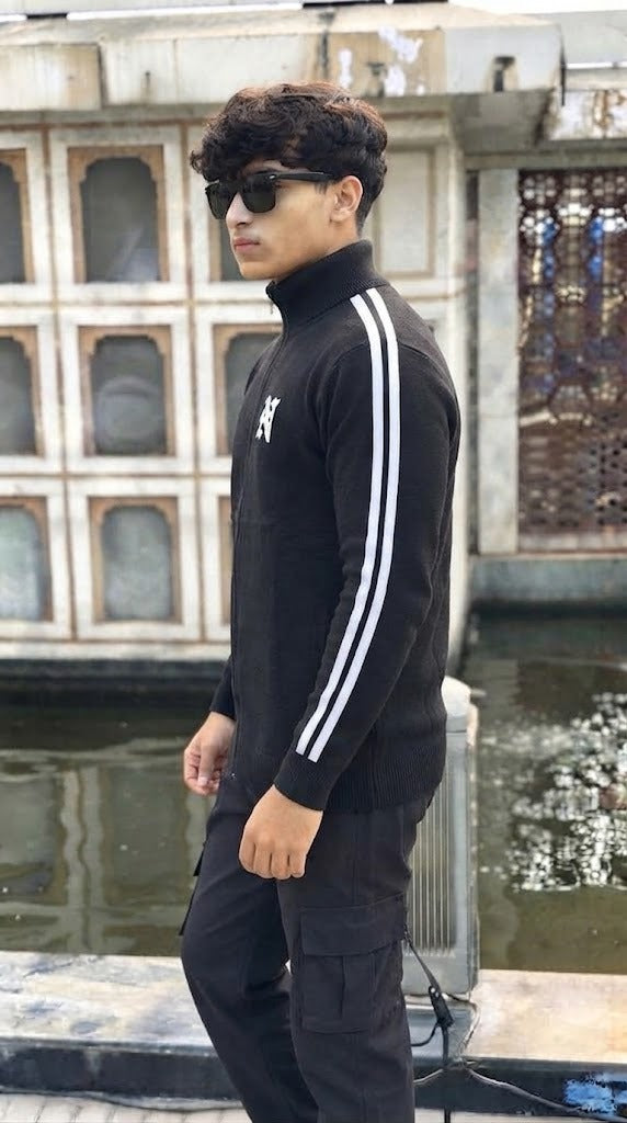 Mens Black N Striped Style Imported Puffer jacket