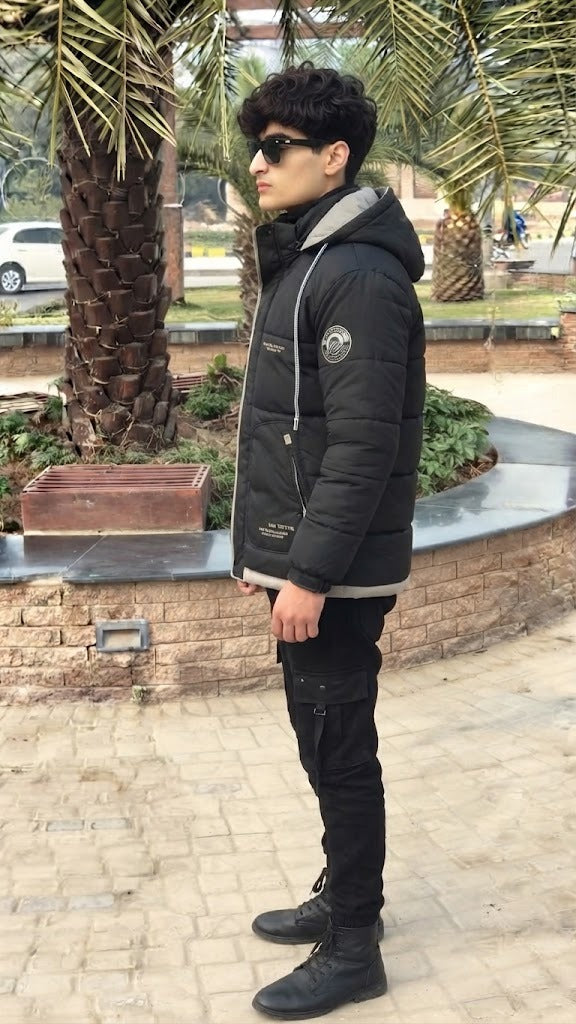 Mens Black Pocket Style Imported Puffer jacket
