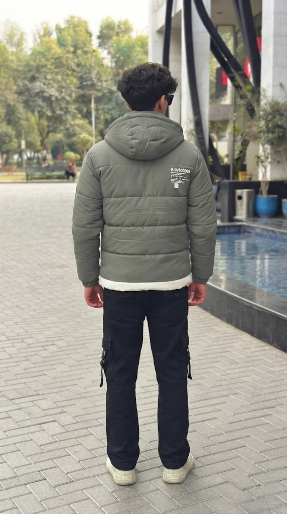 Mens Olive Pocket Style Imported Puffer jacket