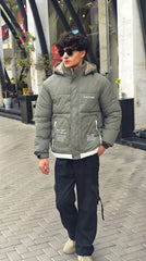 Mens Olive Pocket Style Imported Puffer jacket