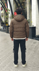 Mens Brown Pocket Style Imported Puffer jacket