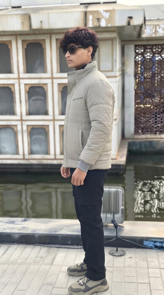 Mens Gray Zip Style Imported Puffer jacket