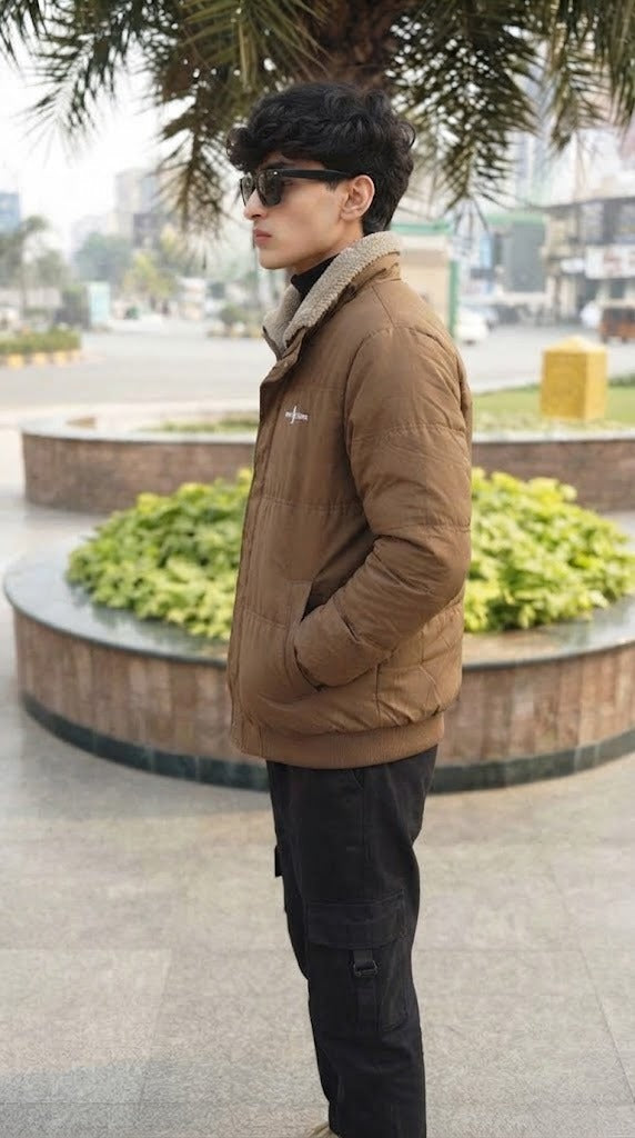 Mens Brown Ralph Lauren Style Imported Puffer jacket