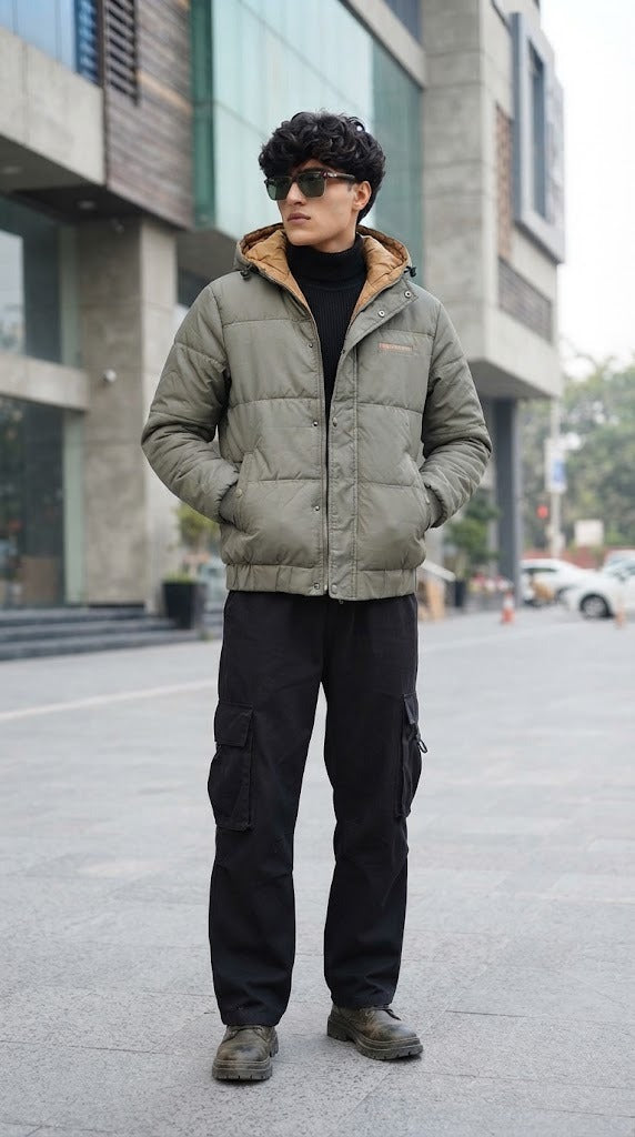Mens Olive Armani Style Imported Puffer jacket