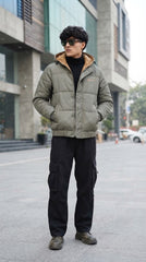 Mens Olive Armani Style Imported Puffer jacket