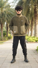 Mens Olive Green Sherpa Fleece Pocket Style Imported Puffer jacket