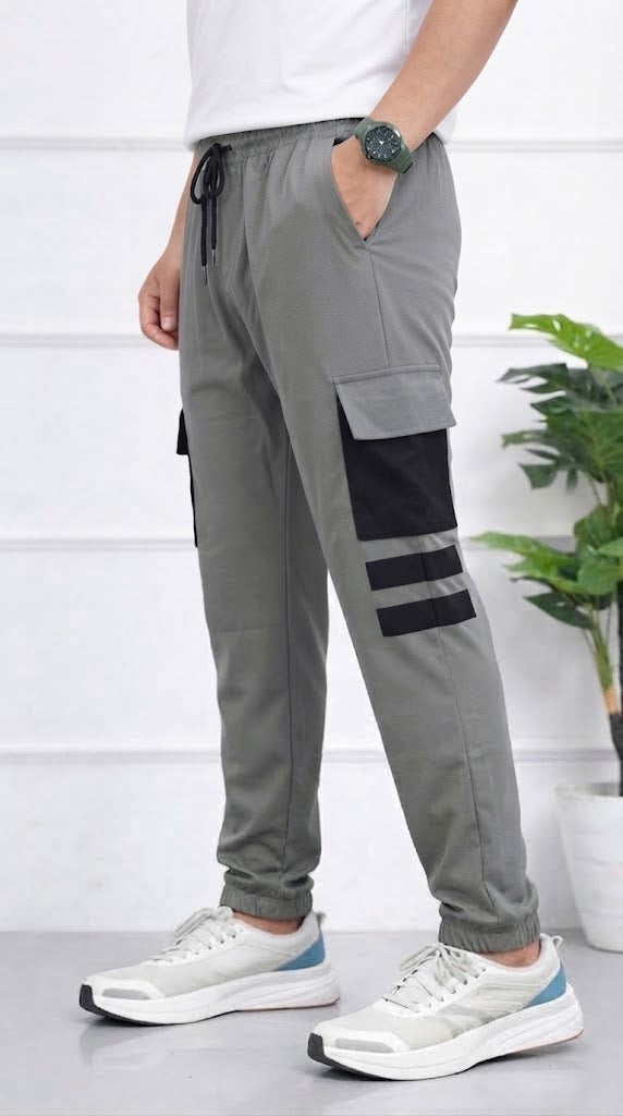 Mens Olive Green and Black Cargo Trouser