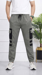 Mens Olive Green and Black Cargo Trouser