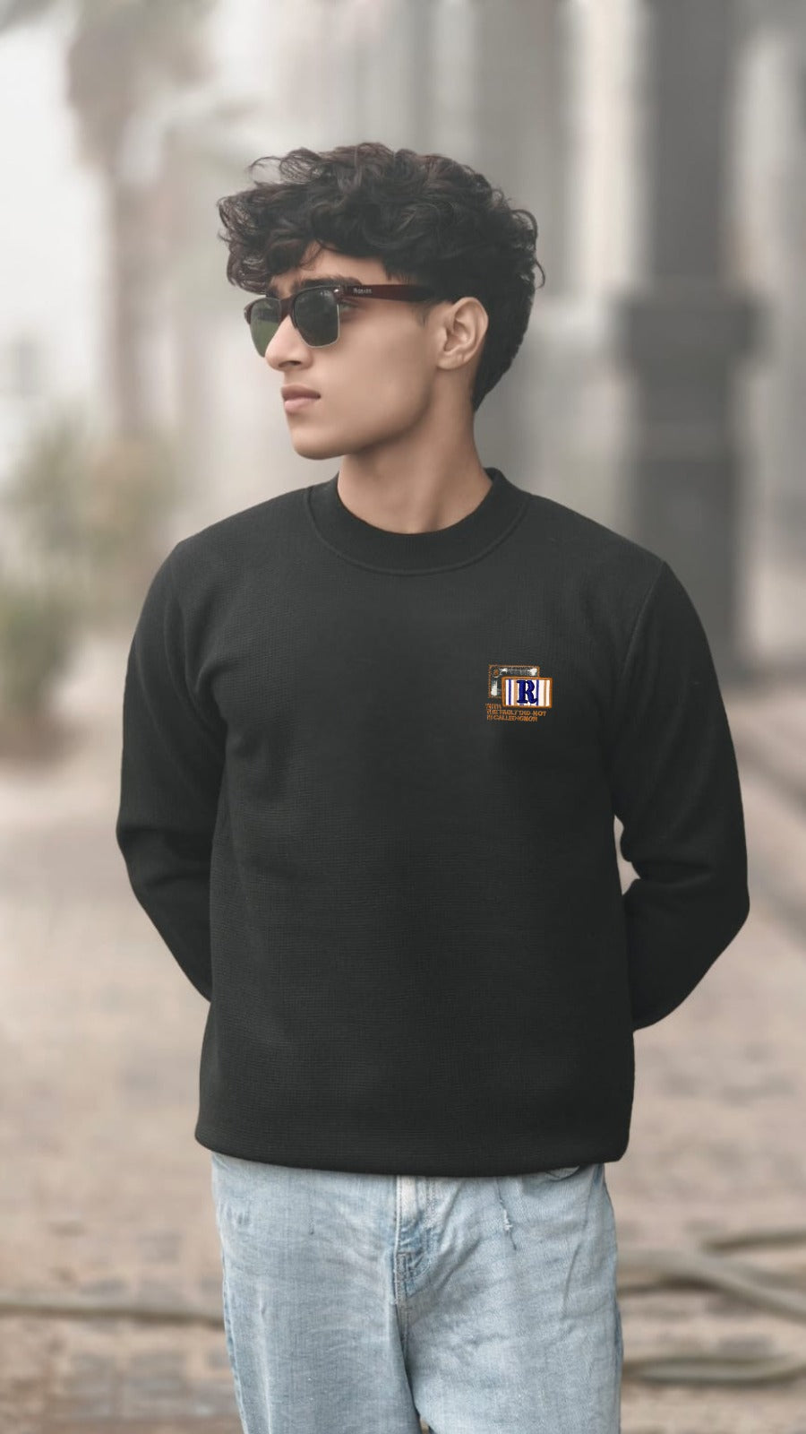 Mens imported black R sweater