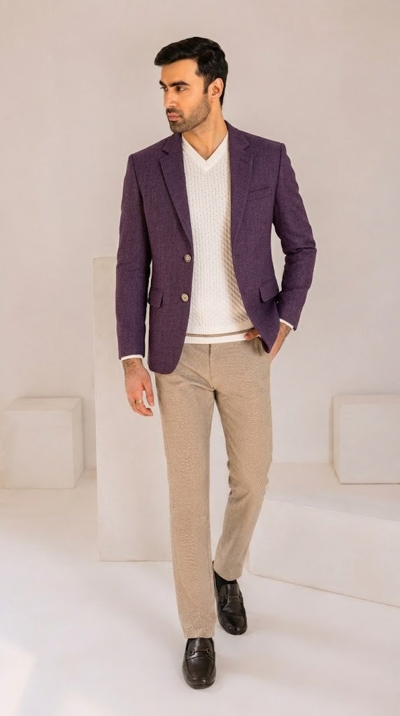Men's Plum Imported Wool Casual Coat
