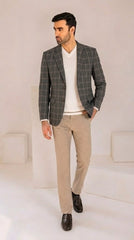 Men's Grey Plaid Imported Wool Casual Coat