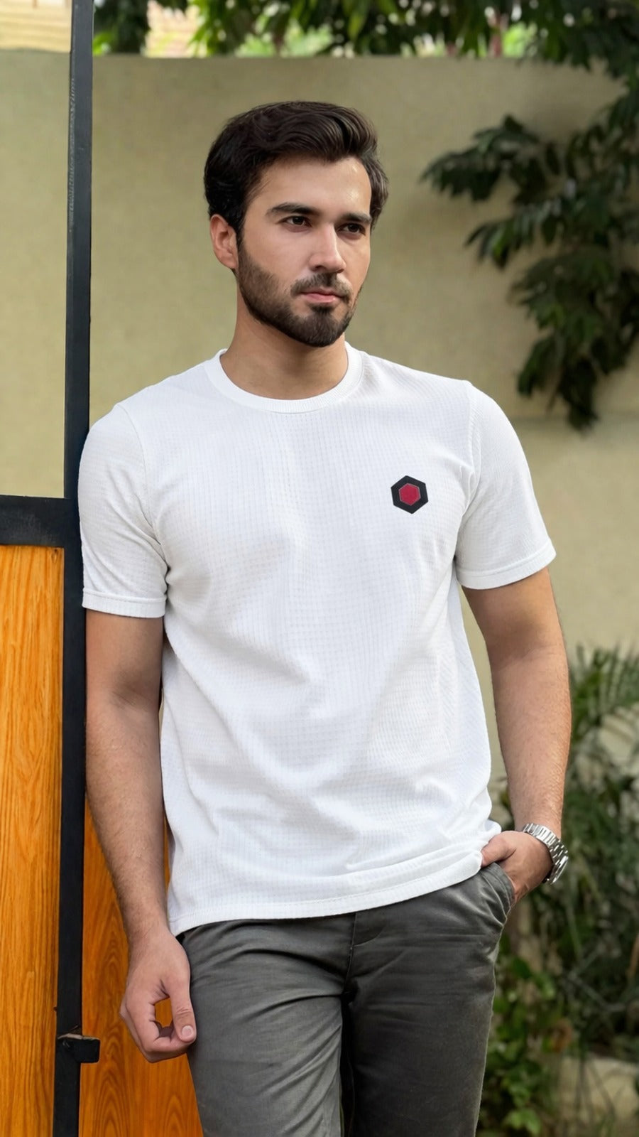 Men’s White Textured  T-Shirt