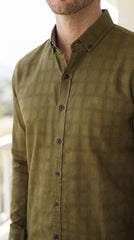 Mens Olive Green Checks Casual shirt