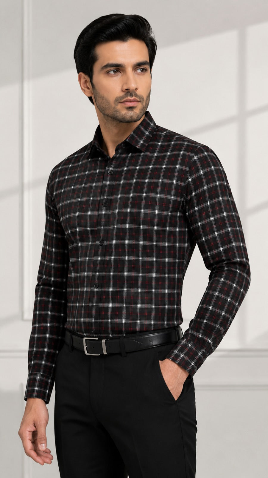 Men’s Black Red Check Formal Shirt