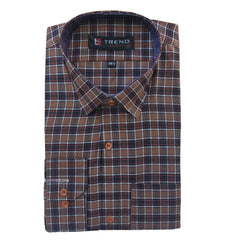 Men's brown checkered formal shirt