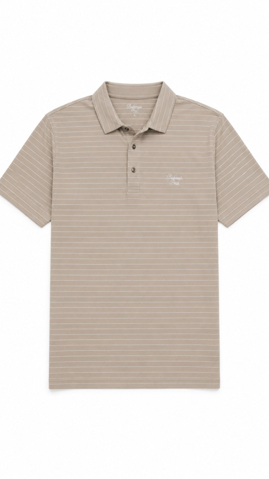 Men’s Beige Horizontal Pinstripe Bademigio Paris Logo Polo Shirt