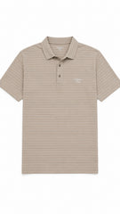 Men’s Beige Horizontal Pinstripe Bademigio Paris Logo Polo Shirt