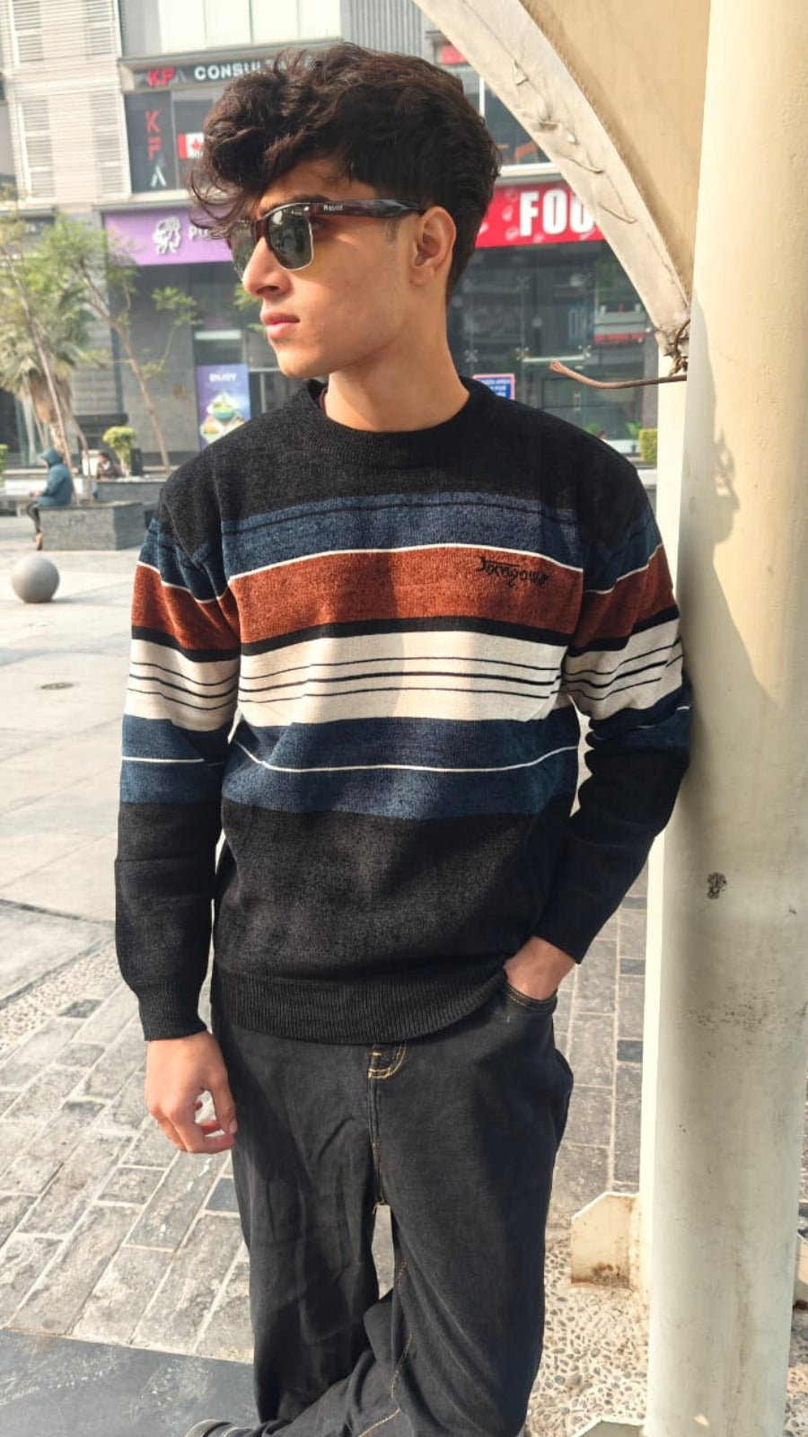 mens imported brown blue lining sweater