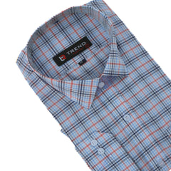 Men’s sky blue withblack and red checkered (oversized)formal shirt