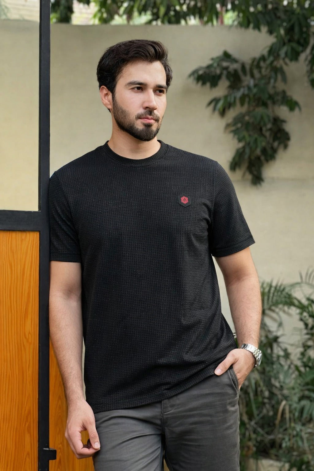 Men’s Black Textured T-Shirt