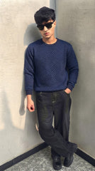 Mens Imported Rabbit Wool Sweater Blue Lining
