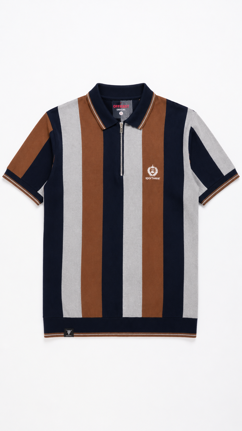 Men's Brown, Navy & Light Grey Vertical Striped Polo Shirt