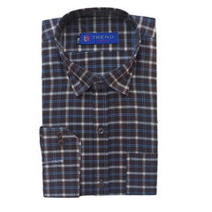 Men's umber brown and blue checkered formal shirt