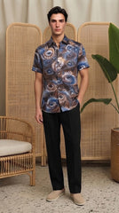 Mens Black Blue White Printed Imported Casual Shirt