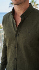 Mens Dark Green Line Print Casual shirt