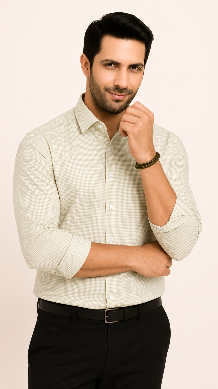 Men’s White & Grey Check Formal Shirt