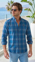 Mens Blue Green Check Imported Casual Shirt