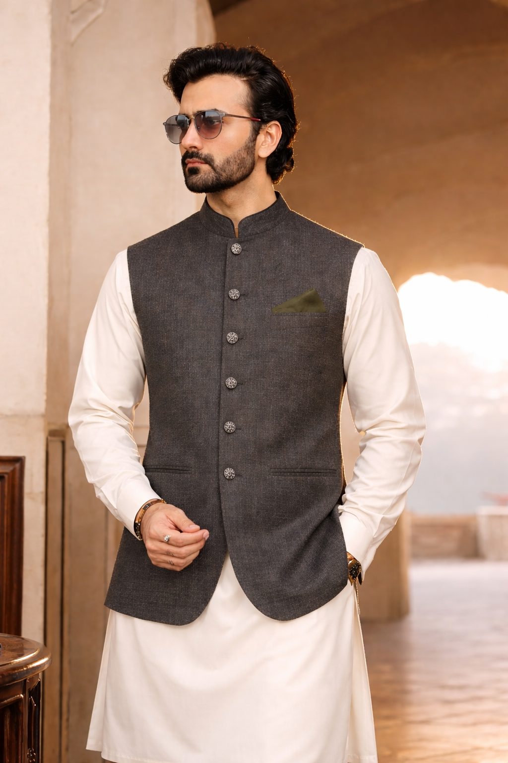 Men’s Black Checkered Sutting Waistcoat