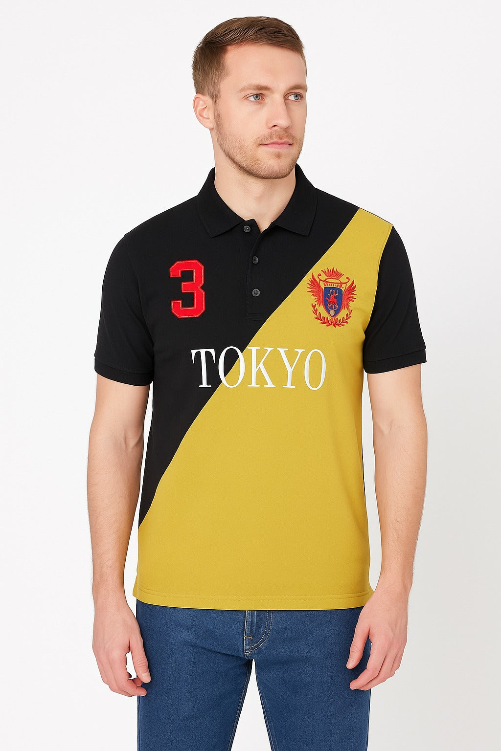 Men’s Yellow and Black Pannel Polo Tee