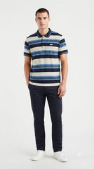 Mens Navy Blue Horizontal Striped Polo Shirt