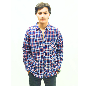 Men imported Navy checkered inner fleece casual shirt