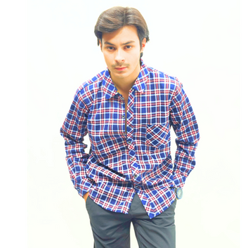 Men imported Navy checkered inner fleece casual shirt